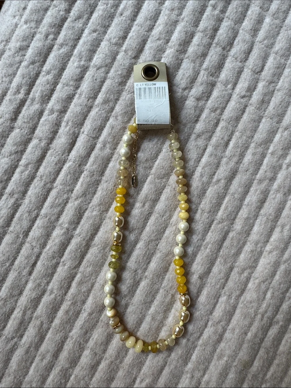 Anthropologie Yellow, Pearl & Gold Beaded Necklace